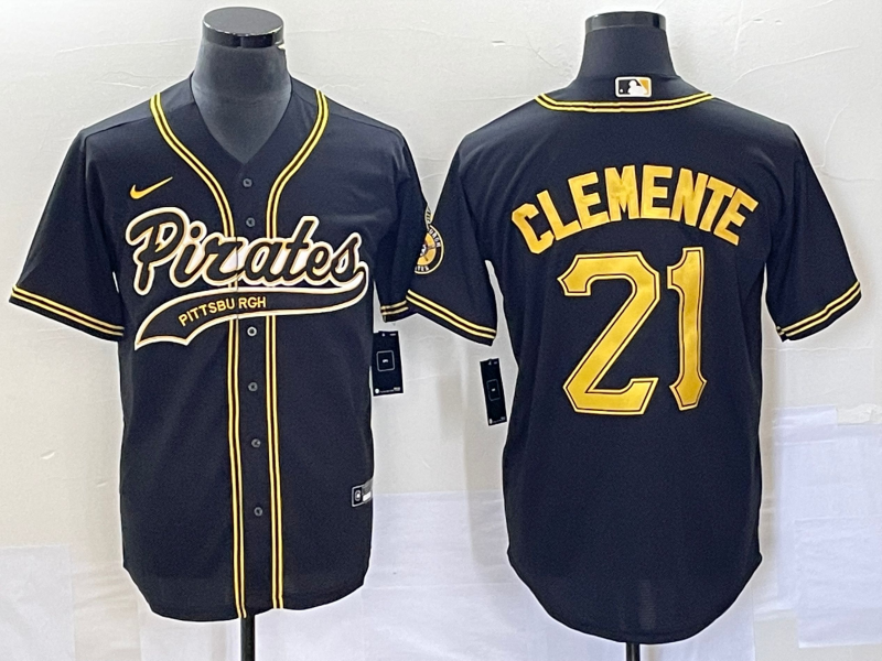 Men's Pittsburgh Pirates Roberto Clemente #21 Black Replica Team Jersey Joint Edition baseball jersey product view 1