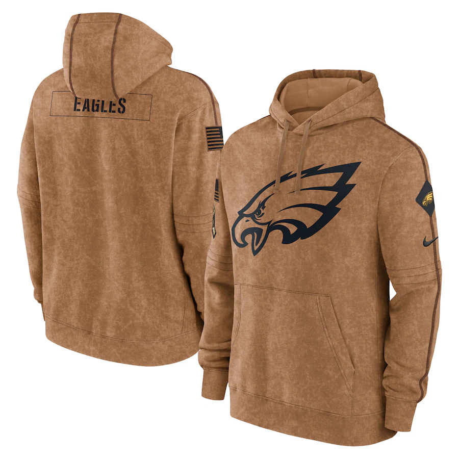 Men's Philadelphia Eagles Brown 2023 Salute To Service Club Pullover Hoodie football jersey product view 1