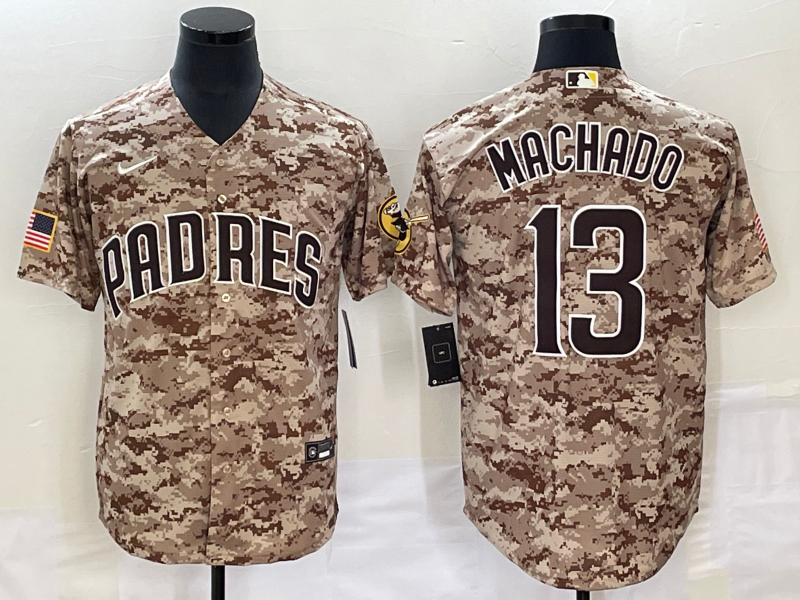 Men's San Diego Padres Manny Machado Camo USMC Alternate Replica Player Jersey baseball jersey product view 1