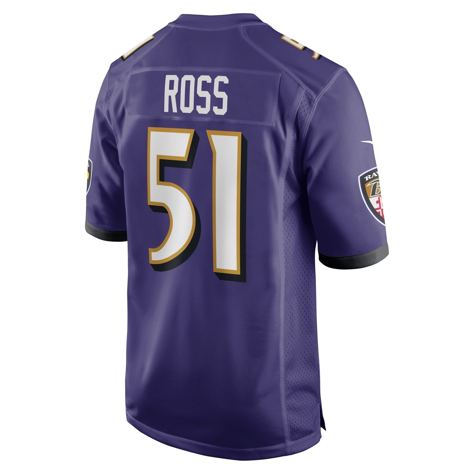 Josh Ross Baltimore Ravens Game Jersey - Purple football jersey product view 3
