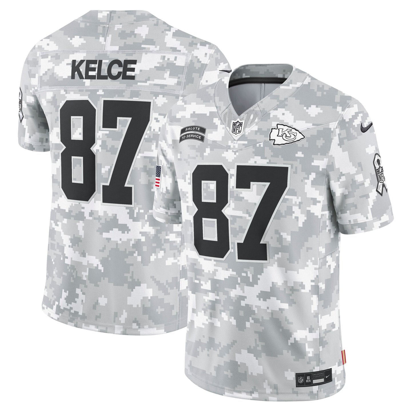 Travis Kelce Kansas City Chiefs 2024 Salute to Service Limited Jersey - Arctic Camo football jersey product view 1