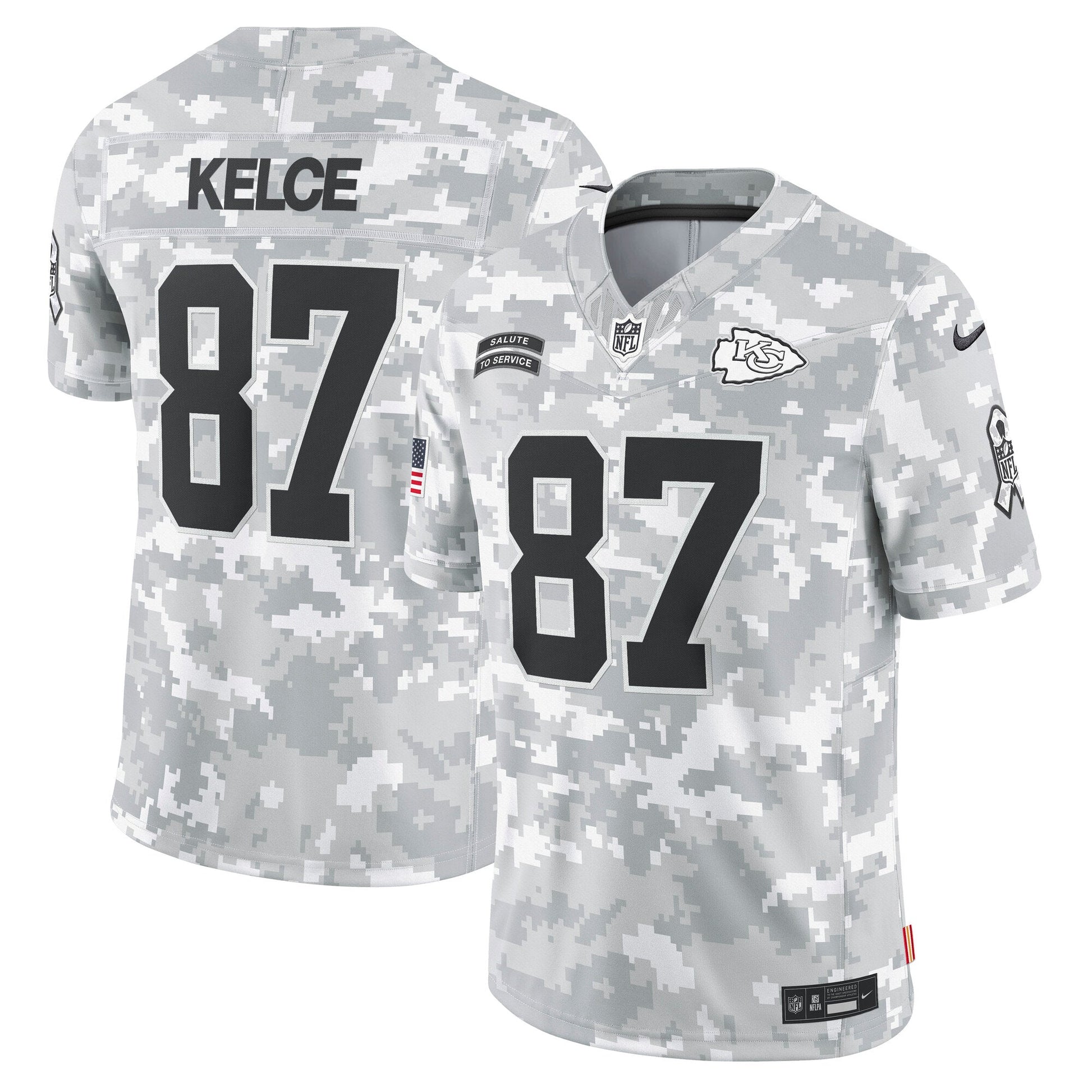 Travis Kelce Kansas City Chiefs 2024 Salute to Service Limited Jersey - Arctic Camo football jersey product view 1