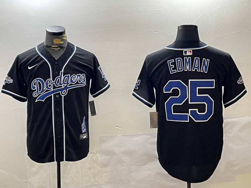 Men's Los Angeles Dodgers Tommy Edman Black Replica Player Jersey baseball jersey product view 1