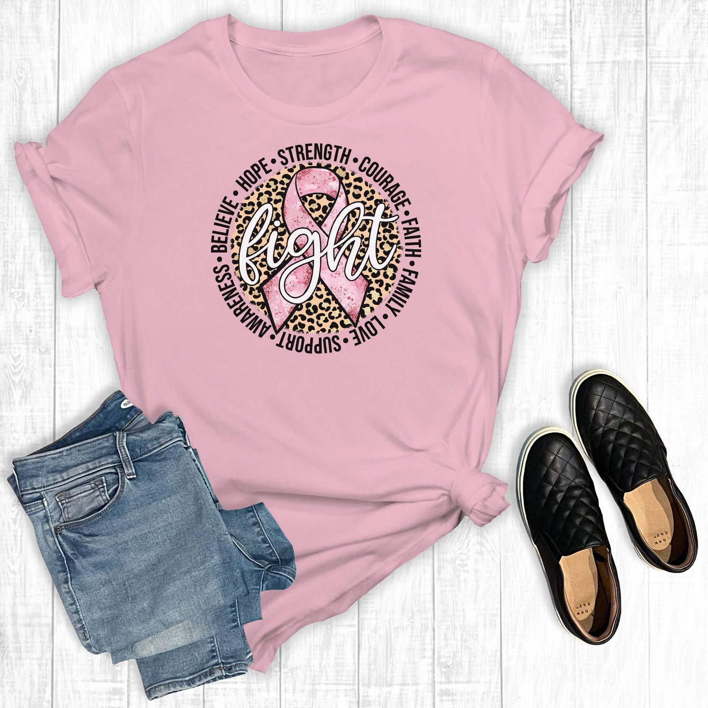 Leopard Fight Breast Cancer Light Pink Unisex T-shirt, Sweatshirt, Hoodie, Long Sleeve Tee - T-Shirt, Sweatshirt, Hoodie