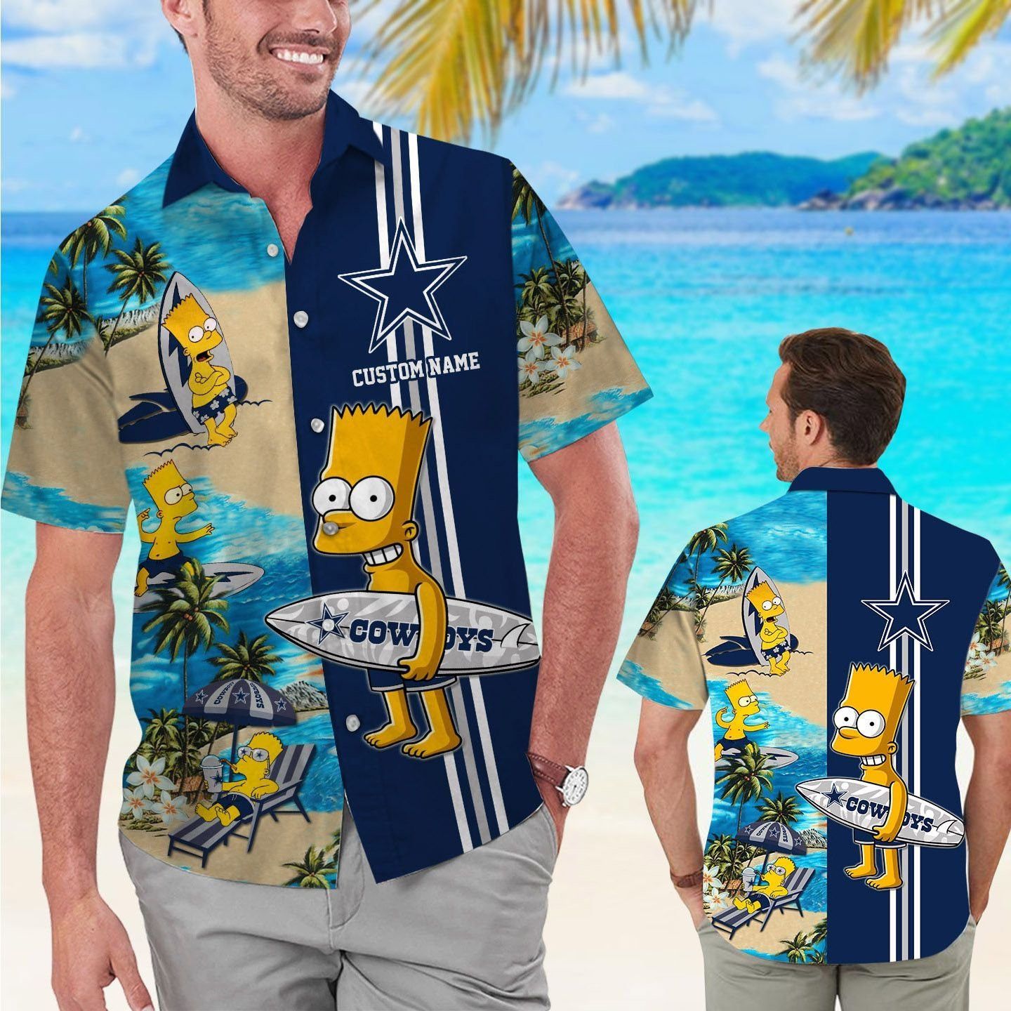 Dallas Cowboys Simpsons Name Personalized Short Sleeve Button Up Tropical Hawaiian Shirt Unisex T-shirt, Sweatshirt, Hoodie, Long Sleeve Tee - T-Shirt, Sweatshirt, Hoodie