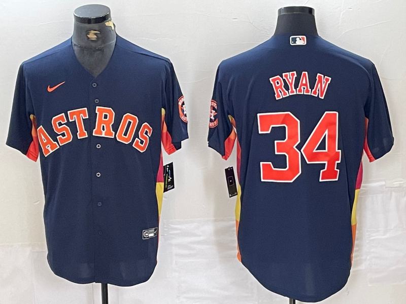 Men's Houston Astros Nolan Ryan #34 Navy Replica Team Jersey1 baseball jersey product view 1