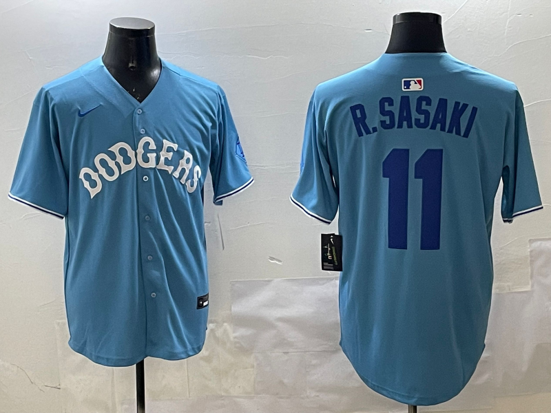 Men's Los Angeles Dodgers Roki Sasaki Light Blue Replica Player Jersey baseball jersey product view 1