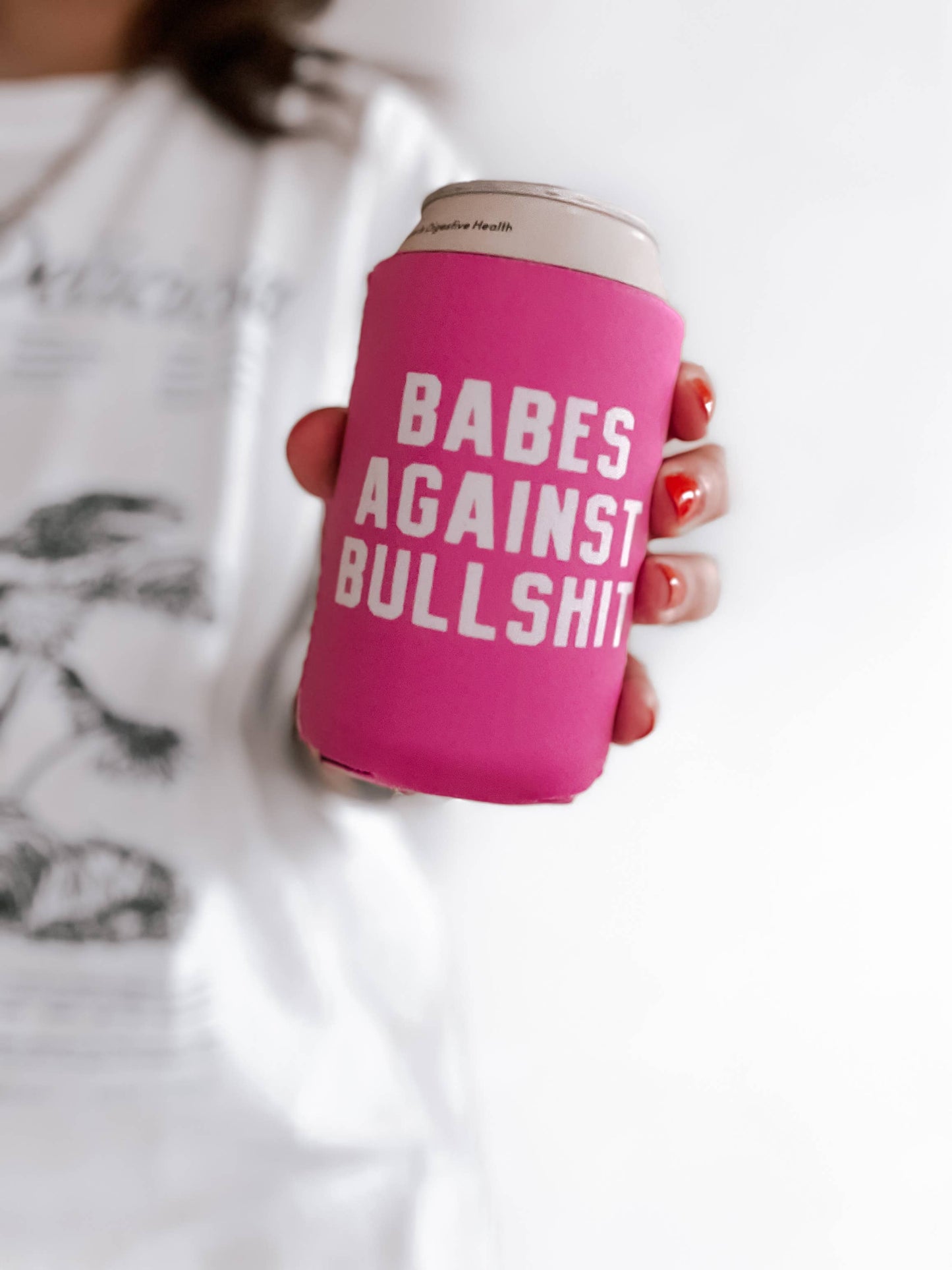 Babes Against Bullshit Can Cooler, Drink Sleeve - Pink Unisex T-shirt, Sweatshirt, Hoodie, Long Sleeve Tee - T-Shirt, Sweatshirt, Hoodie