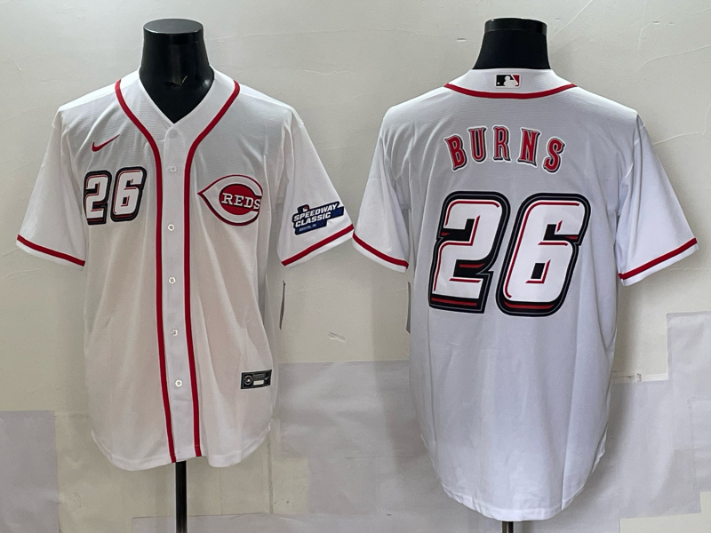 Men's Cincinnati Reds Chase Burns White 2025 MLB Speedway Classic Home Replica Jersey baseball jersey product view 1