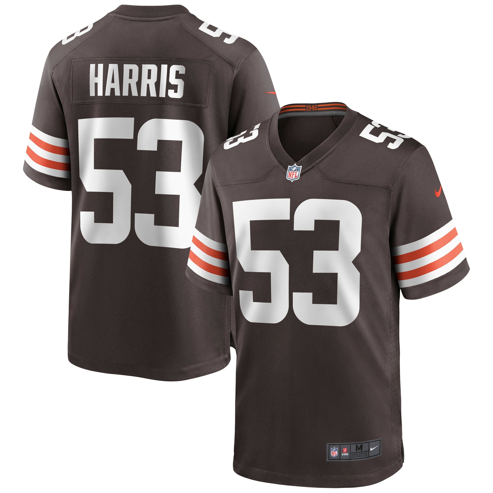 Nick Harris Cleveland Browns Game Jersey - Brown football jersey product view 1