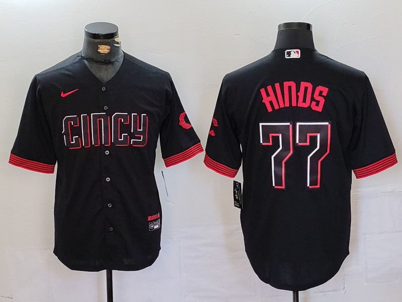 Men's Cincinnati Reds Rece Hinds #77 Black City Connect Replica Player Jersey baseball jersey product view 1