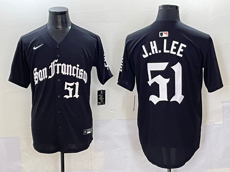 Men's San Francisco Giants Jung Hoo Lee #51 Black Game Player Jersey baseball jersey product view 1