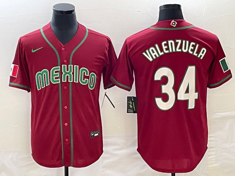 Men's 2023 World Baseball Classic Fernando Valenzuela Mexico Red Jersey baseball jersey product view 1