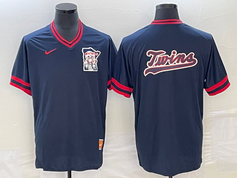 Men's Minnesota Twins Navy Replica Logo Jersey baseball jersey product view 1