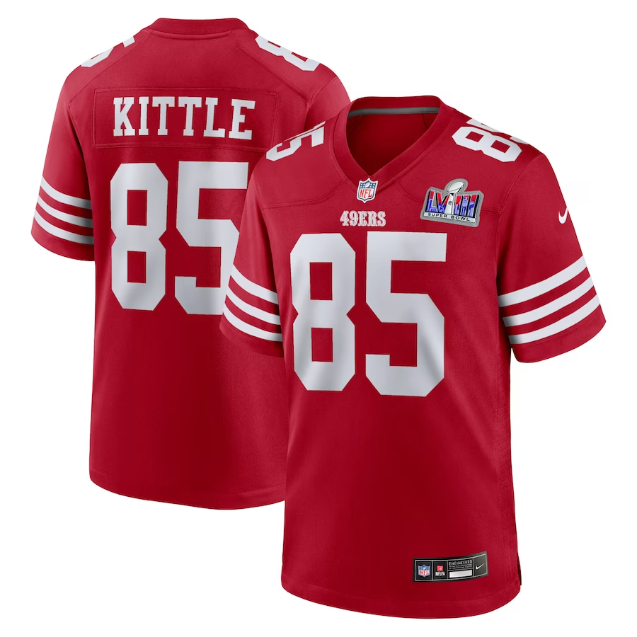 Men's San Francisco 49ers George Kittle Scarlet Super Bowl LVIII Game Jersey football jersey product view 1