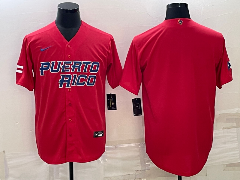 Men's 2023 World Baseball Classic Puerto Rico Red Blank Jersey baseball jersey product view 1