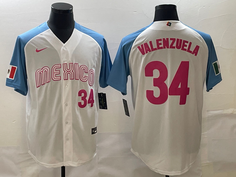 Men's 2023 World Baseball Classic Fernando Valenzuela Mexico White Player Jersey baseball jersey product view 1