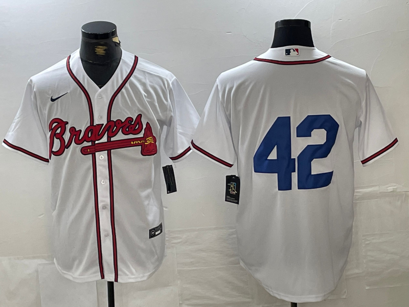 Men's Atlanta Braves #42 White 2024 Jackie Robinson Day Home Limited Jersey baseball jersey product view 1