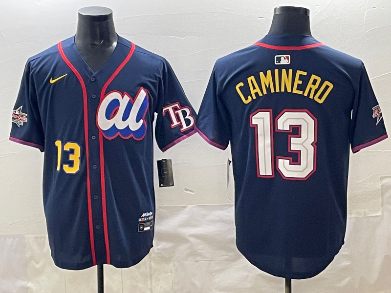 Men's American League Junior Caminero #13 Navy 2025 All-Star Edition Limited Player Jersey baseball jersey product view 1