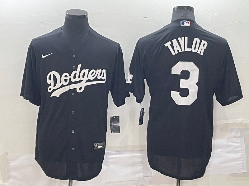 Men's Los Angeles Dodgers Chris Taylor #3 Black Replica Baseball Jersey1 baseball jersey product view 1