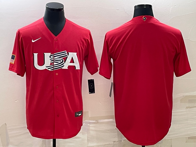 Men's 2023 World Baseball Classic USA Red Blank Jersey baseball jersey product view 1