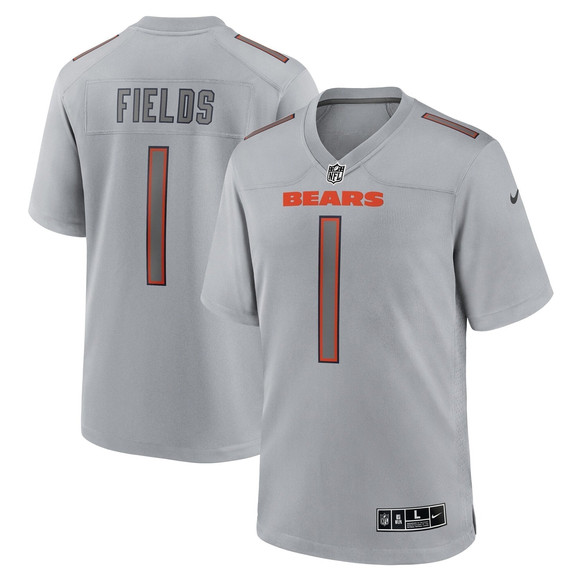 Justin Fields Chicago Bears Atmosphere Fashion Game Jersey - Gray football jersey product view 1