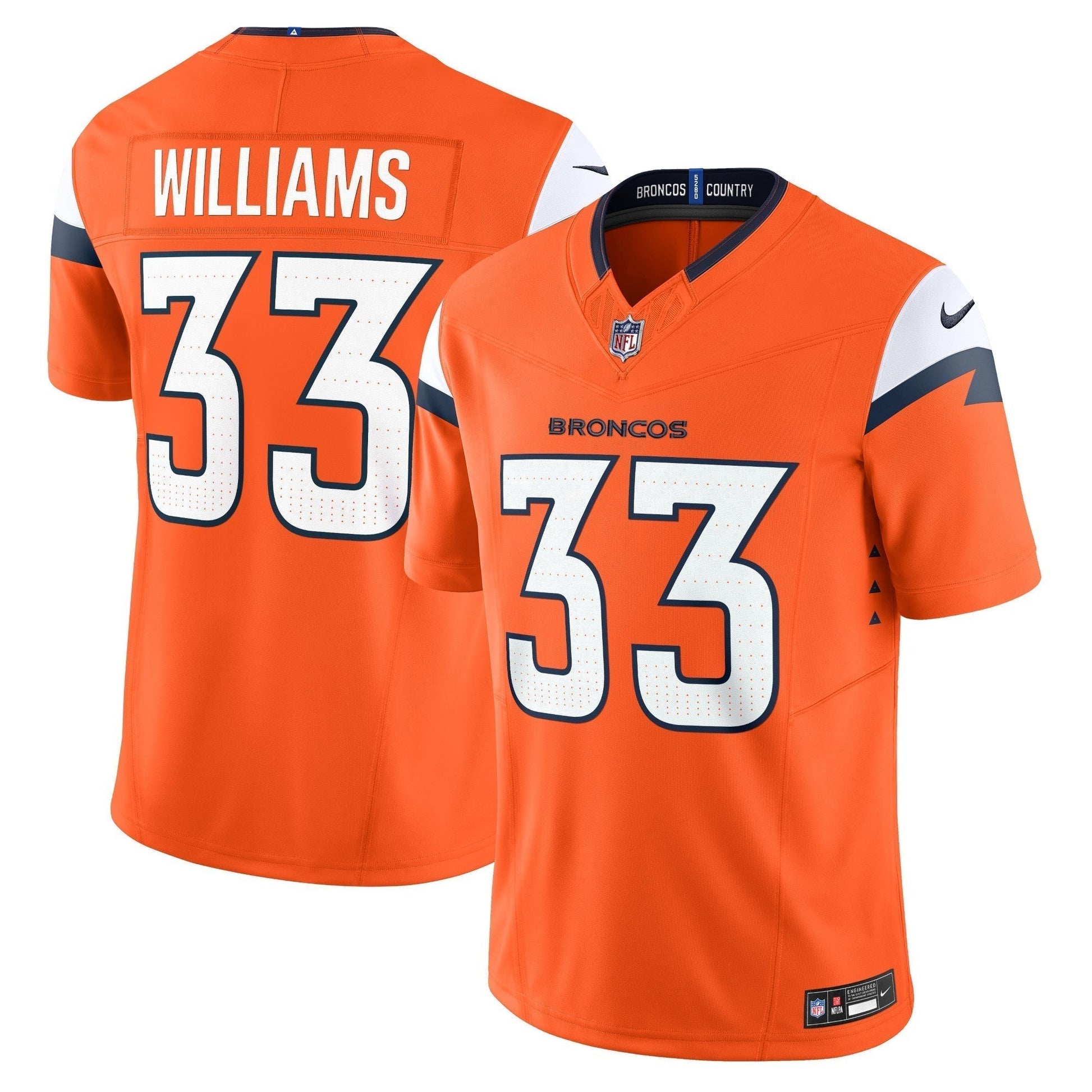 Javonte Williams Denver Broncos Mile High Collection Vapor F.U.S.E. Limited Jersey - Orange football jersey product view 1