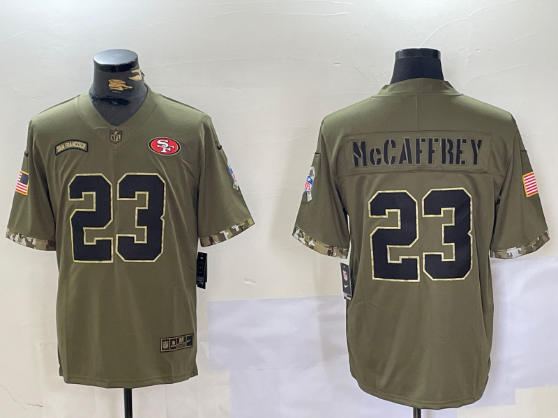 Men's San Francisco 49ers Christian McCaffrey #23 Olive Salute To Service Limited Jersey2 football jersey product view 1
