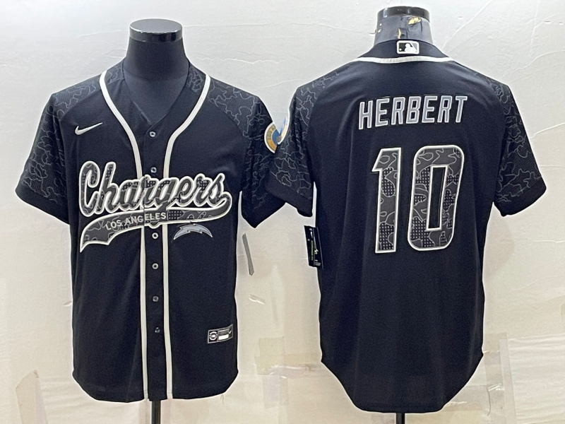 Men's Los Angeles Chargers Justin Herbert #10 Black RFLCTV Limited Jersey1 Joint Edition football jersey product view 1