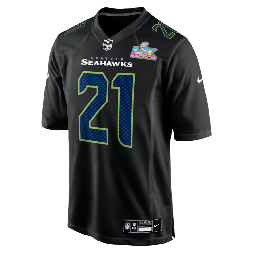 Men's Seattle Seahawks Devon Witherspoon Black Super Bowl LX Patch Carbon Fashion Game Jersey football jersey product view 2