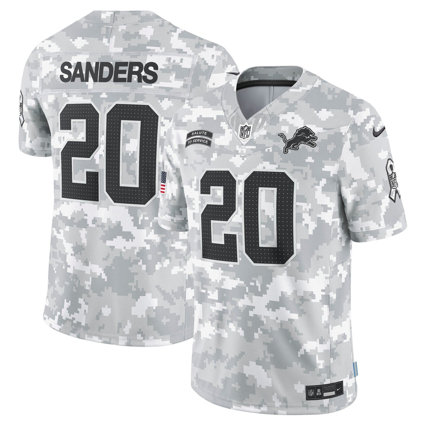 Barry Sanders Detroit Lions 2024 Salute to Service Retired Limited Jersey - Arctic Camo football jersey product view 1