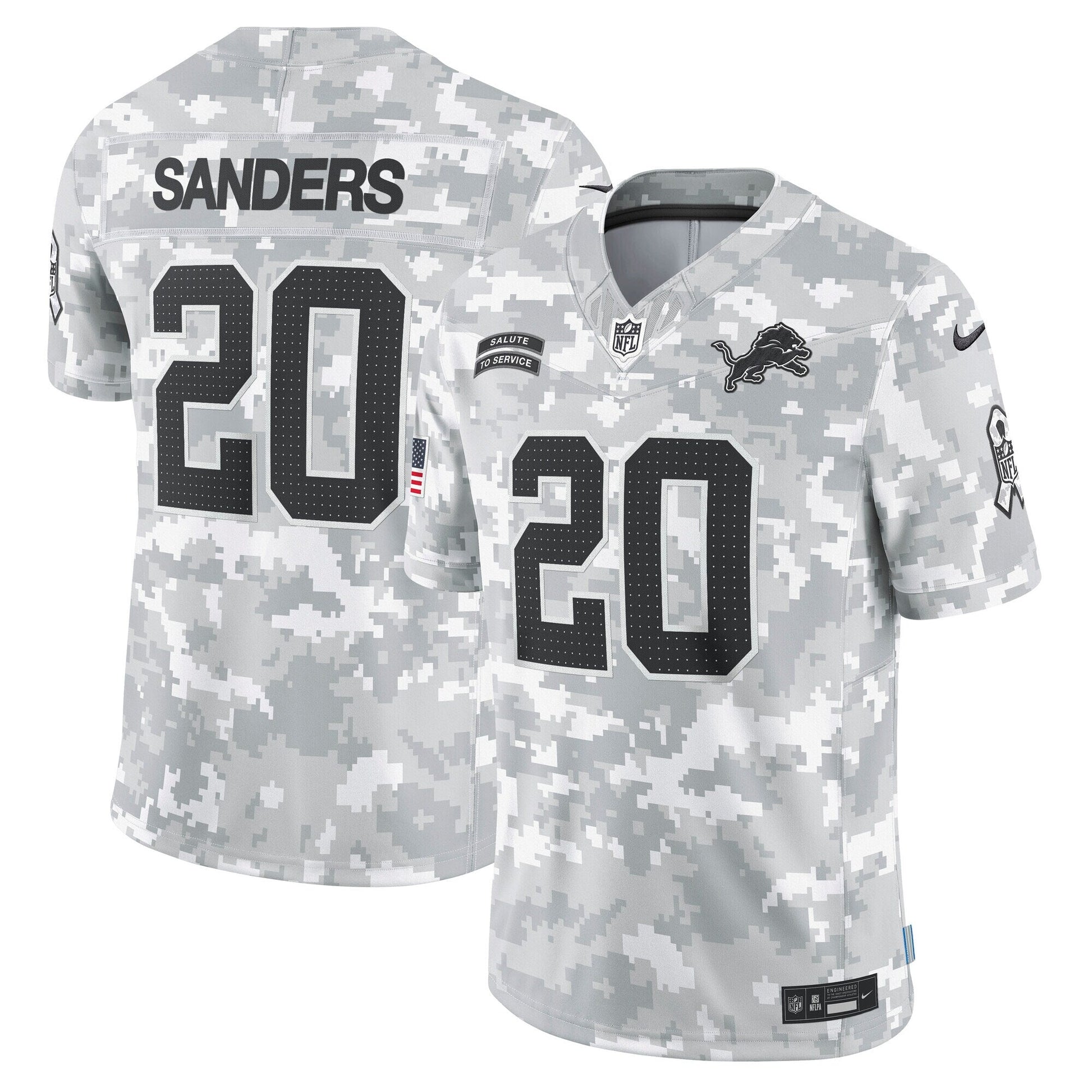 Barry Sanders Detroit Lions 2024 Salute to Service Retired Limited Jersey - Arctic Camo football jersey product view 1