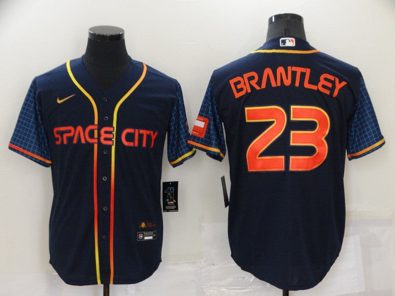Men's Houston Astros Michael Brantley Navy Space City Jersey baseball jersey product view 1