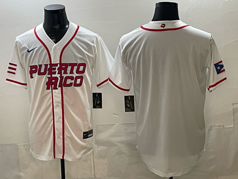 Men's Puerto Rico Baseball White 2026 World Baseball Classic Stadium Jersey baseball jersey product view 1