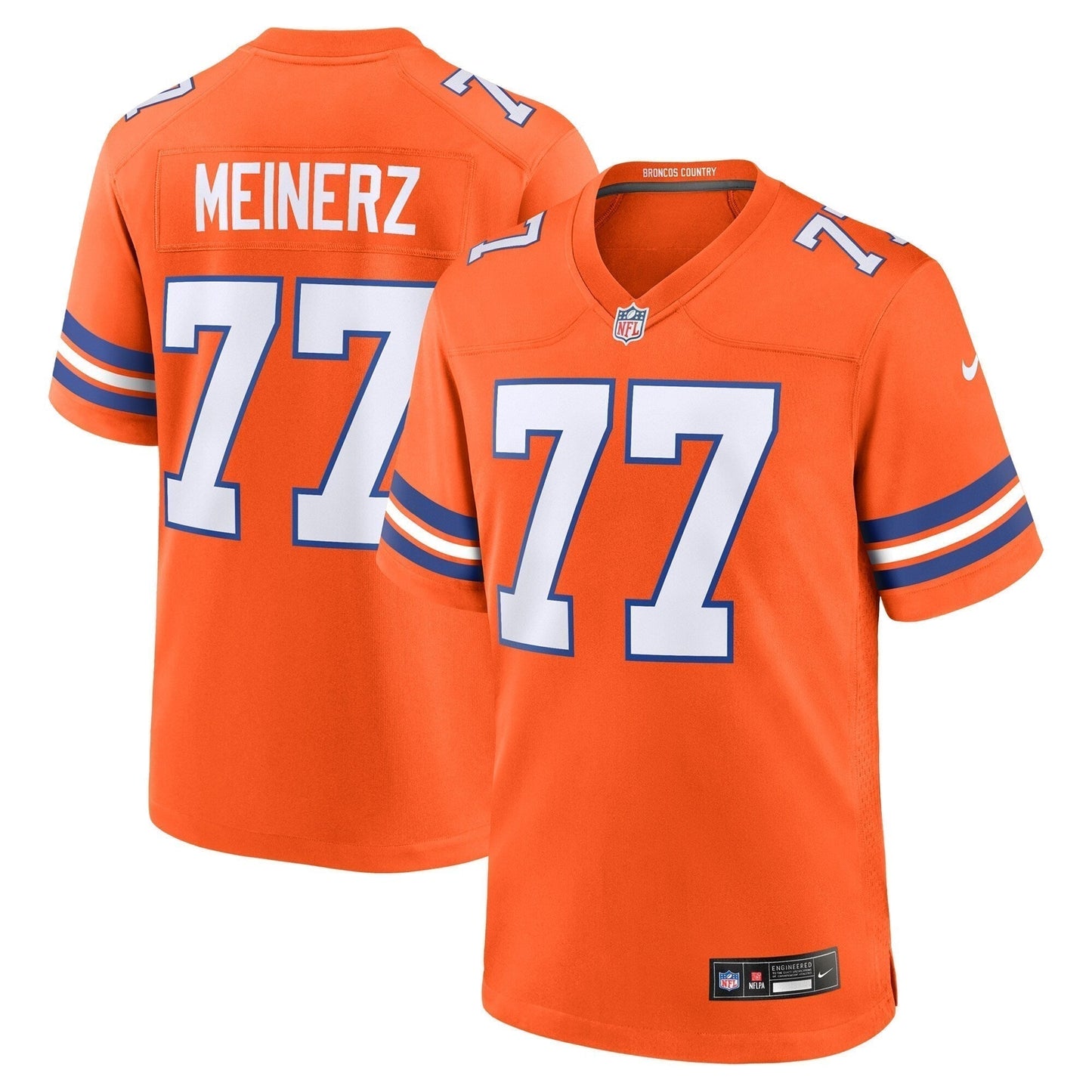 Quinn Meinerz Denver Broncos Mile High Collection 1977 Throwback Game Jersey - Orange football jersey product view 1