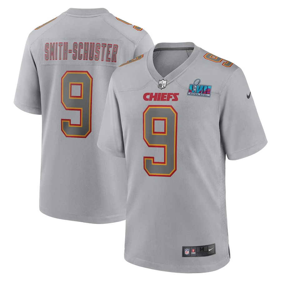Men's Kansas City Chiefs JuJu Smith-Schuster Gray Super Bowl LVII Patch Atmosphere Fashion Game Jersey football jersey product view 1