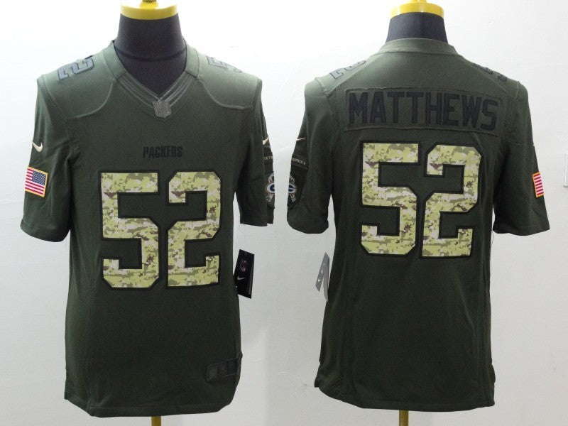 Men's Green Bay Packers Clay Matthews #52 Army Green Game Jersey1 football jersey product view 1