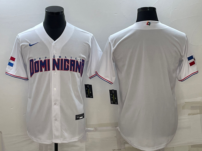 Men's 2023 World Baseball Classic Dominican Republic White Blank Jersey baseball jersey product view 1