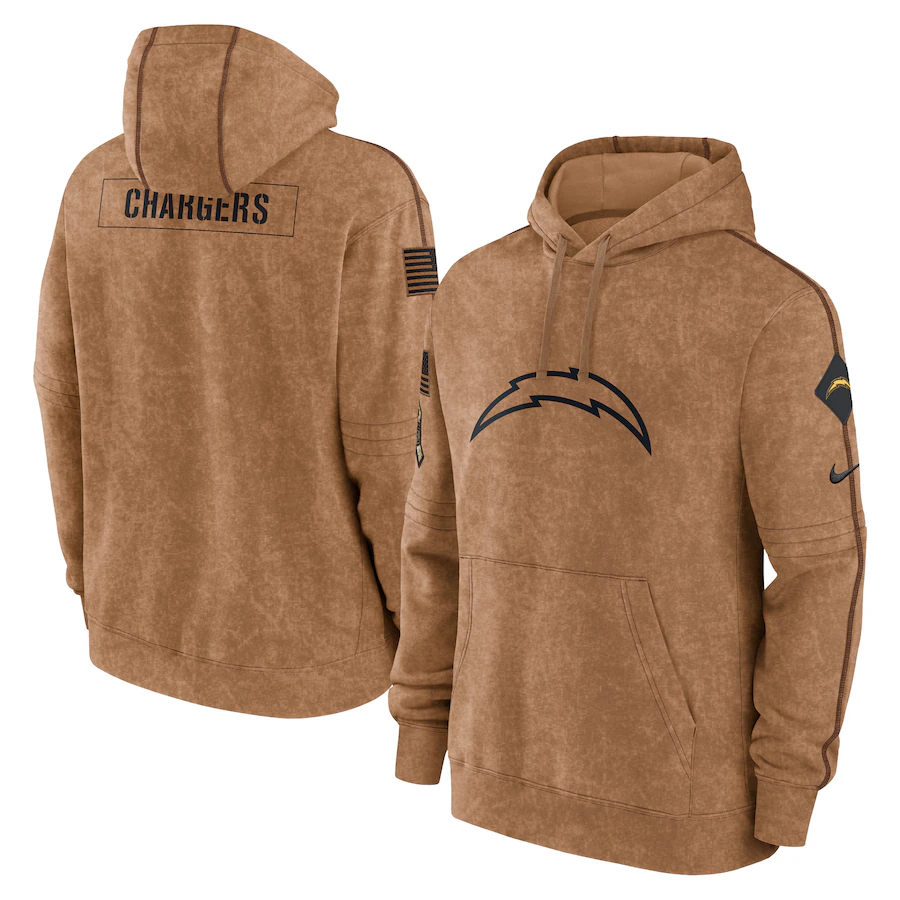Men's Los Angeles Chargers Brown 2023 Salute To Service Club Pullover Hoodie football jersey product view 1