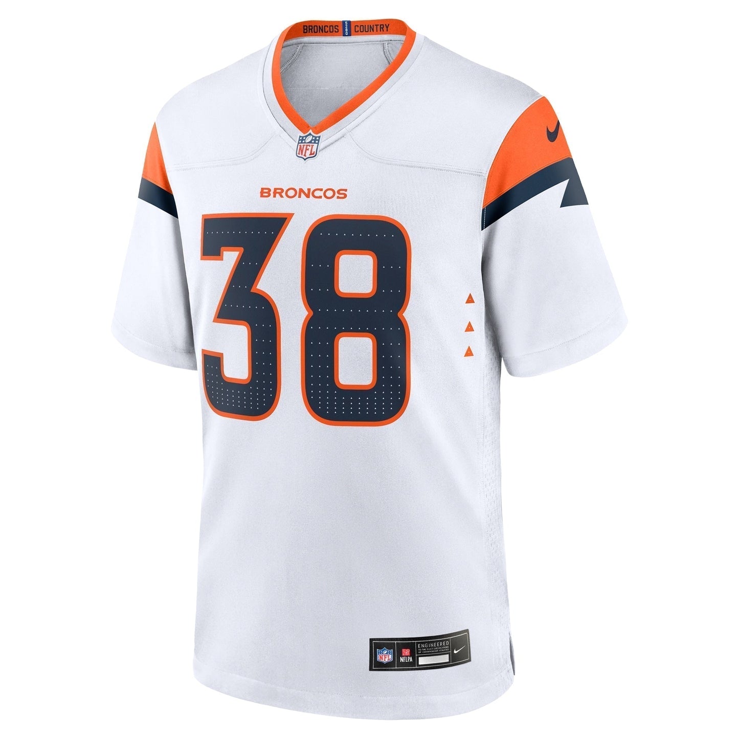 Jaleel McLaughlin Denver Broncos Game Jersey - White football jersey product view 2