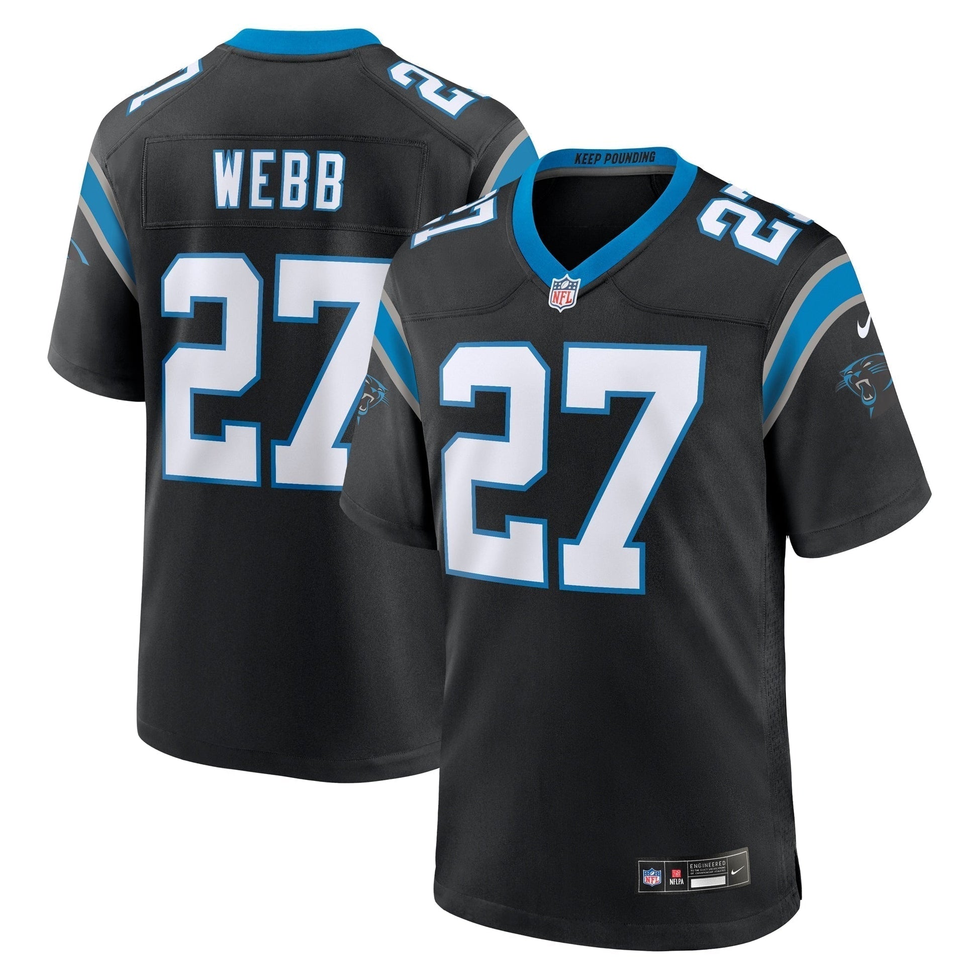 Sam Webb Carolina Panthers Team Game Jersey - Black football jersey product view 1