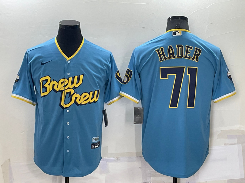 Men's Milwaukee Brewers Josh Hader #71 Blue Stitched Jersey1 baseball jersey product view 1