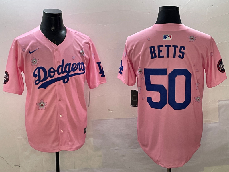 Men's Los Angeles Dodgers Mookie Betts #50 Pink Alternate Replica Player Jersey baseball jersey product view 1
