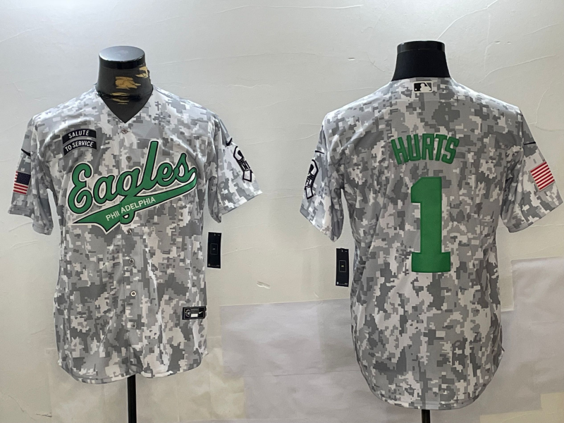 Men's Philadelphia Eagles Jalen Hurts Arctic Camo 2024 Salute to Service Player Jersey football jersey product view 1