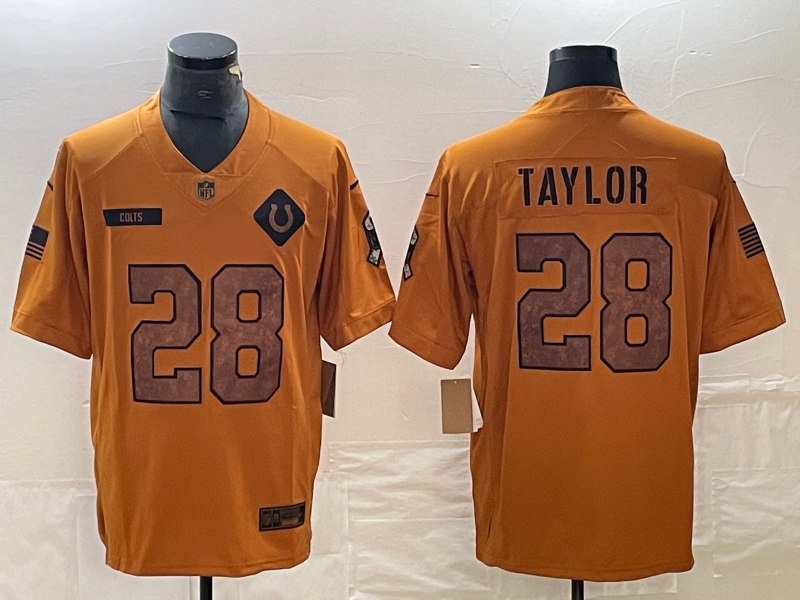 Men's Indianapolis Colts Jonathan Taylor #28 Brown 2023 Salute To Service Limited Jersey1 football jersey product view 1