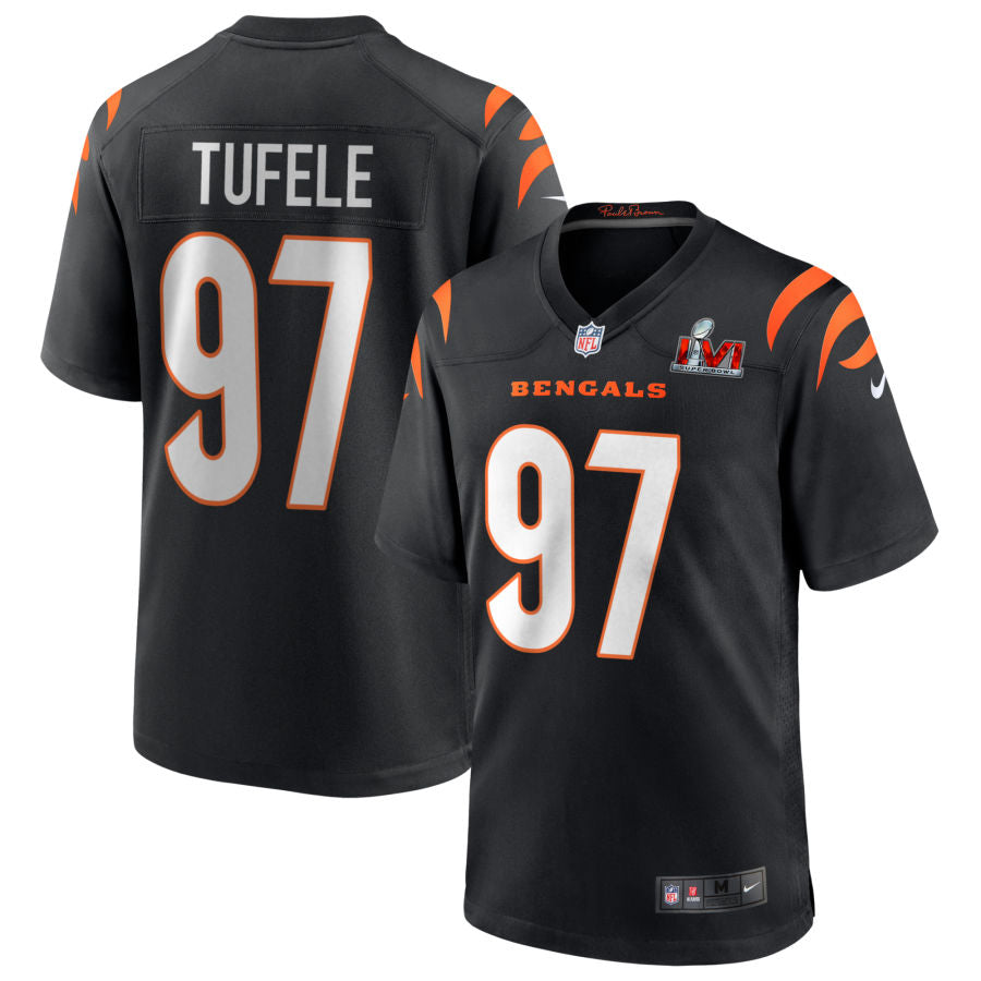 Jay Tufele Cincinnati Bengals Super Bowl LVI Game Jersey - Black football jersey product view 1