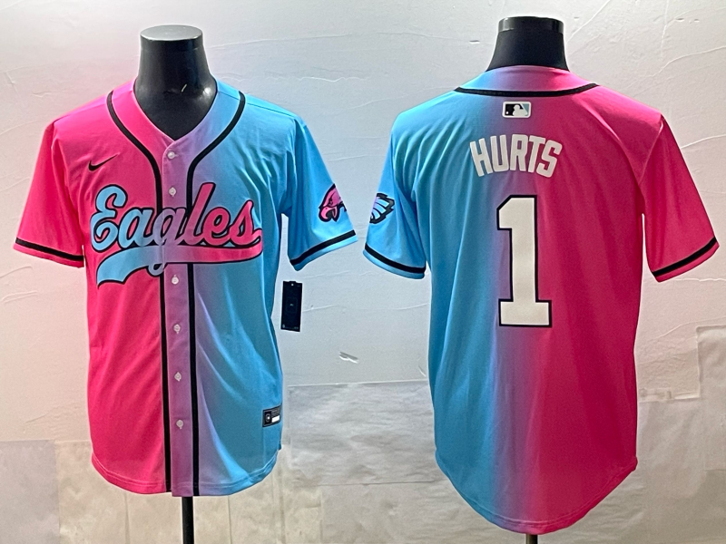 Men's Philadelphia Eagles Jalen Hurts Pink/Blue Game Jersey football jersey product view 1