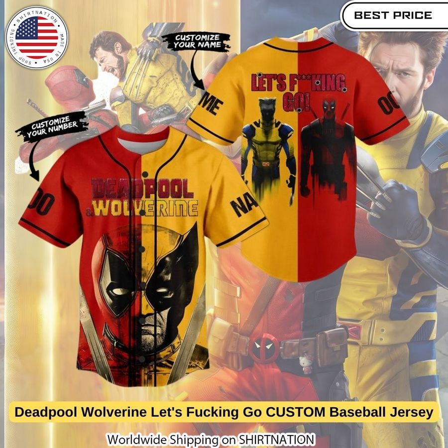 Deadpool Wolverine Let's Fucking Go CUSTOM Baseball Jersey Unisex T-shirt, Sweatshirt, Hoodie, Long Sleeve Tee - T-Shirt, Sweatshirt, Hoodie
