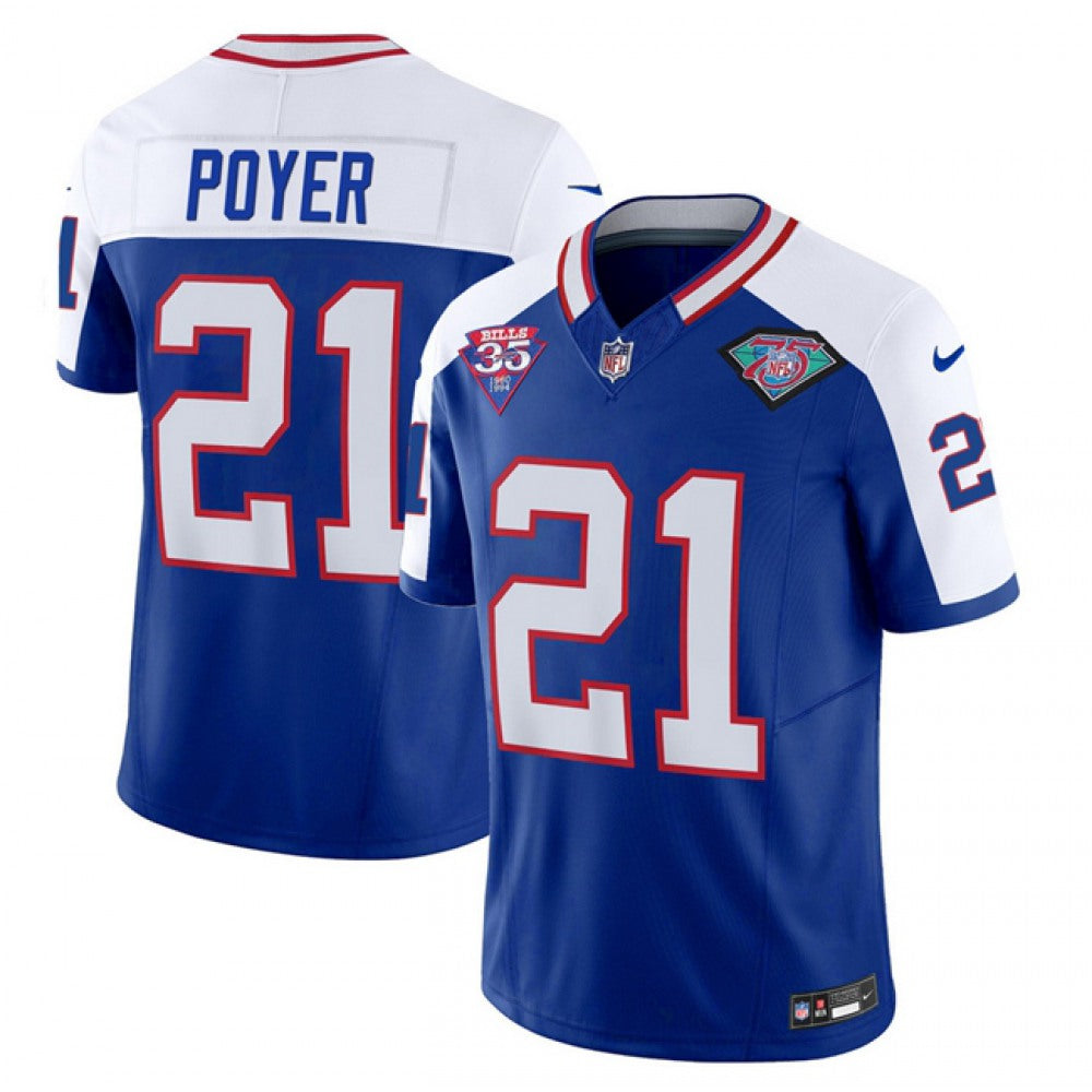 Men's Buffalo Bills #21 Jordan Poyer Blue/White 2023 F.U.S.E. 35th And 75th Patch Throwback Vapor Untouchable Limited Stitched Jersey football jersey product view 1