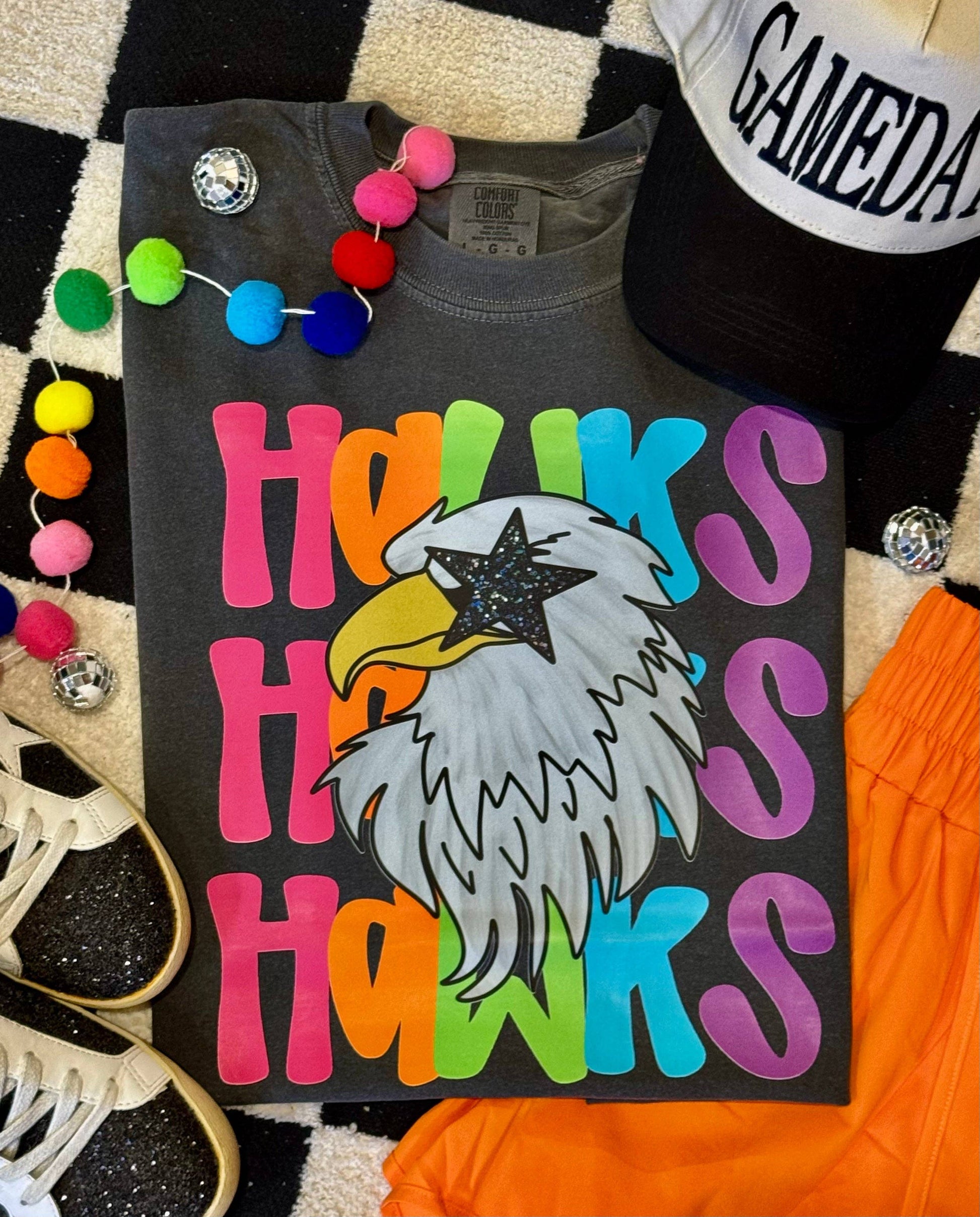 Hawks Neon Mascot Tee Unisex T-shirt, Sweatshirt, Hoodie, Long Sleeve Tee - T-Shirt, Sweatshirt, Hoodie